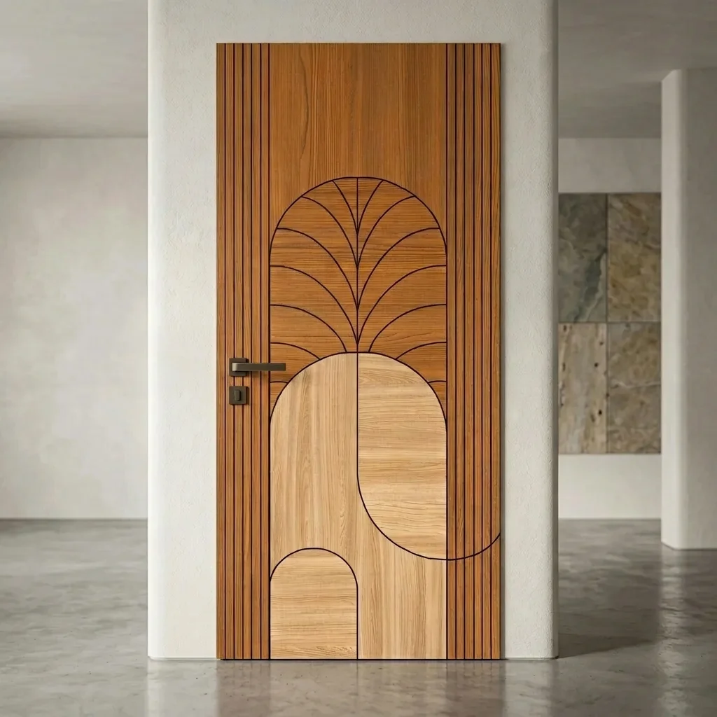 Premium VNEX WPC Digital Door - Art Deco Fan Design in modern interior